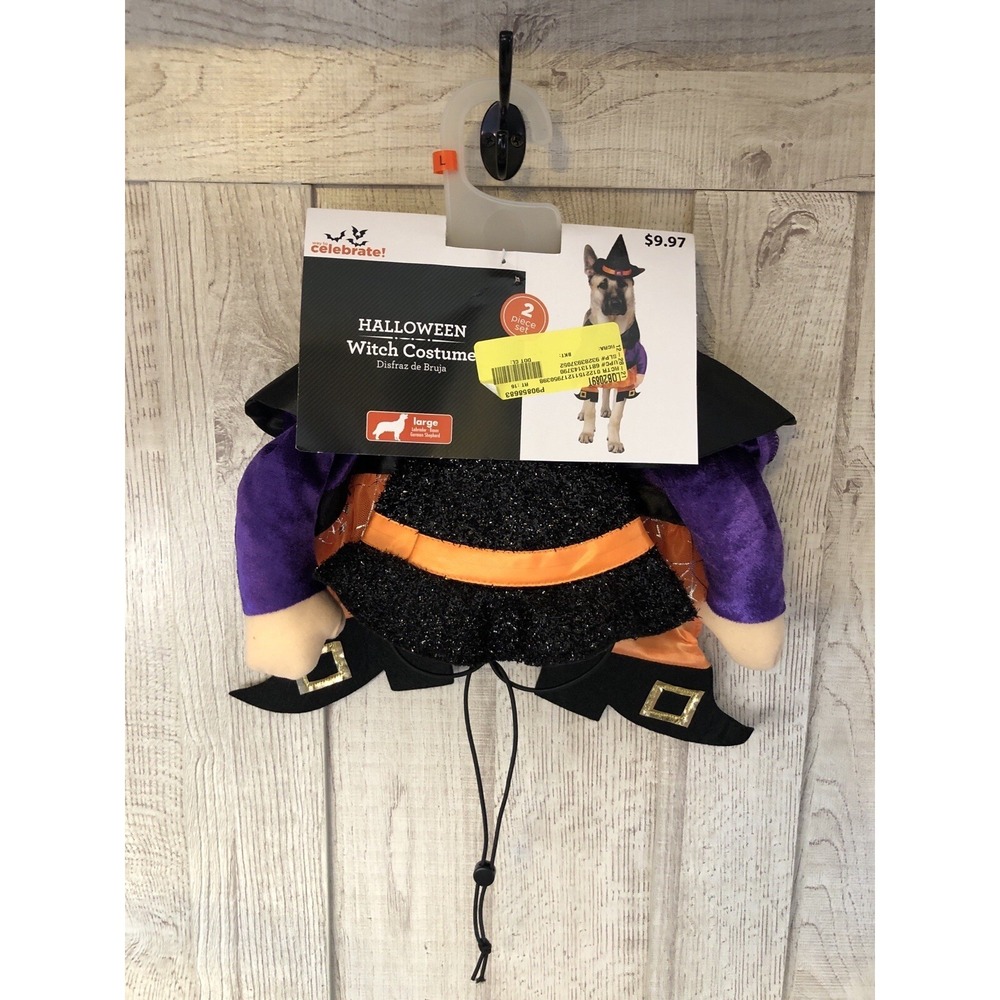 Pet Dog Cat Halloween Costume Size L 16-26" Neck Witch Dress Up Outfit & Hat